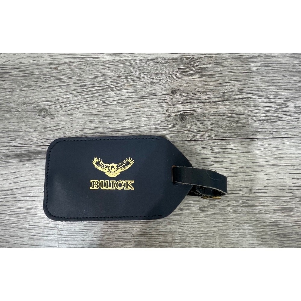 Vintage Buick Leather Luggage Tag Navy Blue Gold Eagle Logo Automotive Accessory